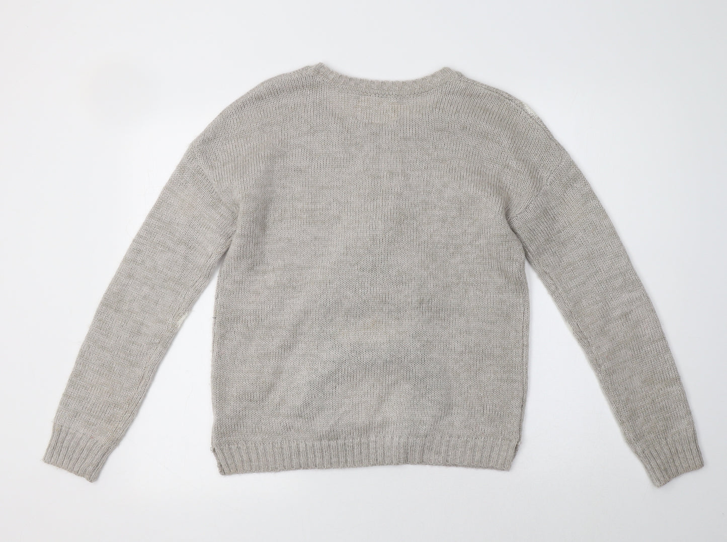 New Look Womens Grey Crew Neck Polka Dot  Pullover Jumper Size 12   - Christmas Jumper