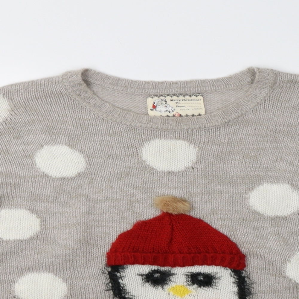 New Look Womens Grey Crew Neck Polka Dot  Pullover Jumper Size 12   - Christmas Jumper