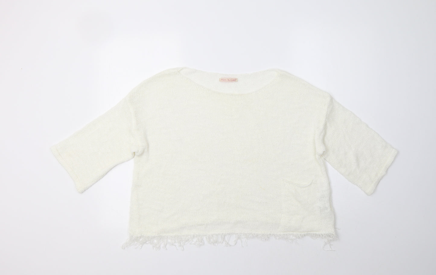 Miss Su Womens Ivory Boat Neck  Acrylic Pullover Jumper Size L