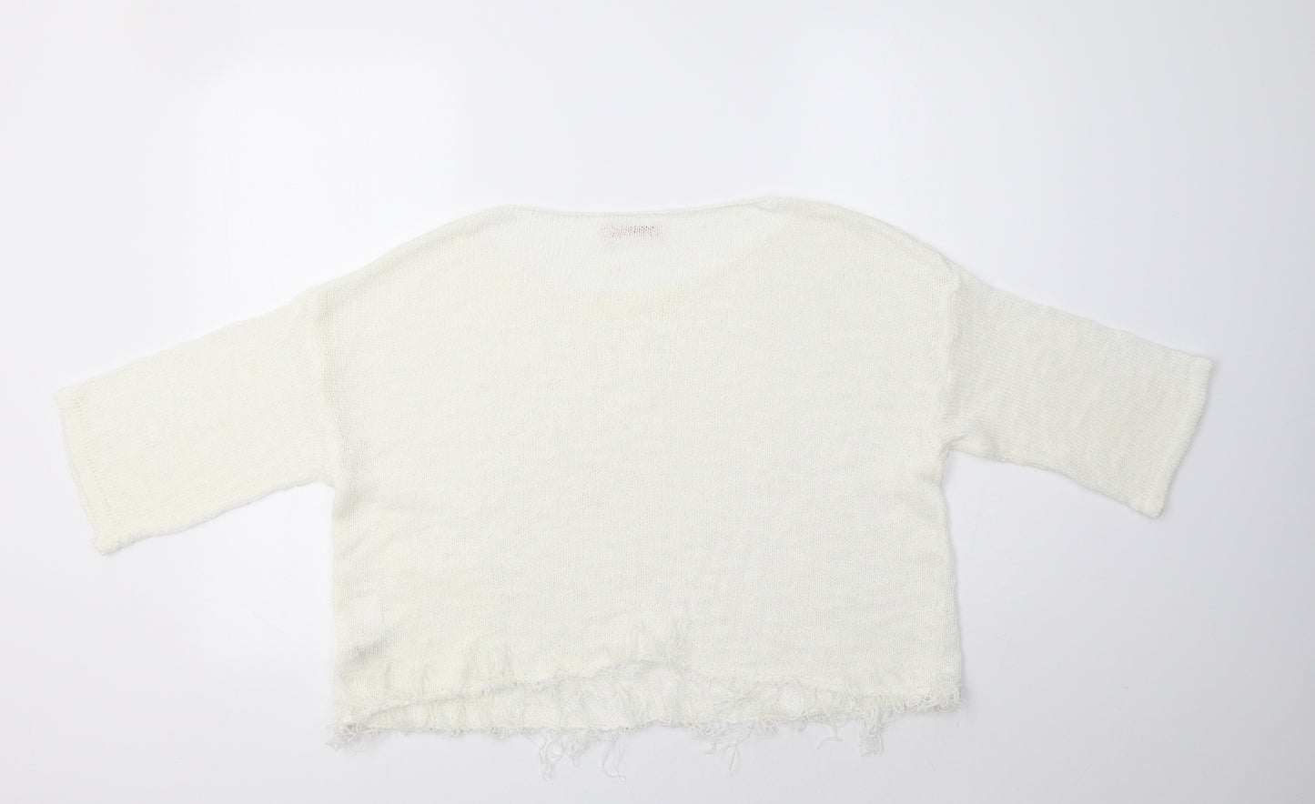 Miss Su Womens Ivory Boat Neck  Acrylic Pullover Jumper Size L