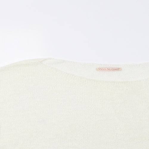 Miss Su Womens Ivory Boat Neck  Acrylic Pullover Jumper Size L