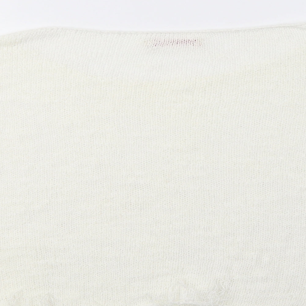 Miss Su Womens Ivory Boat Neck  Acrylic Pullover Jumper Size L