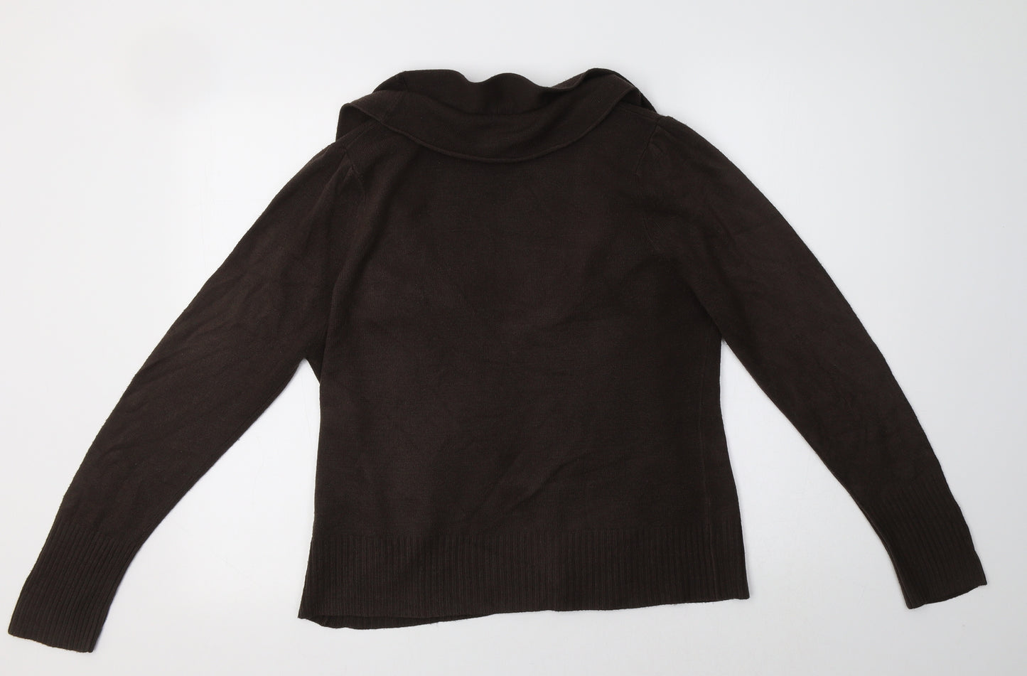 Ann McCartney Womens Brown Collared  Acrylic Cardigan Jumper Size L