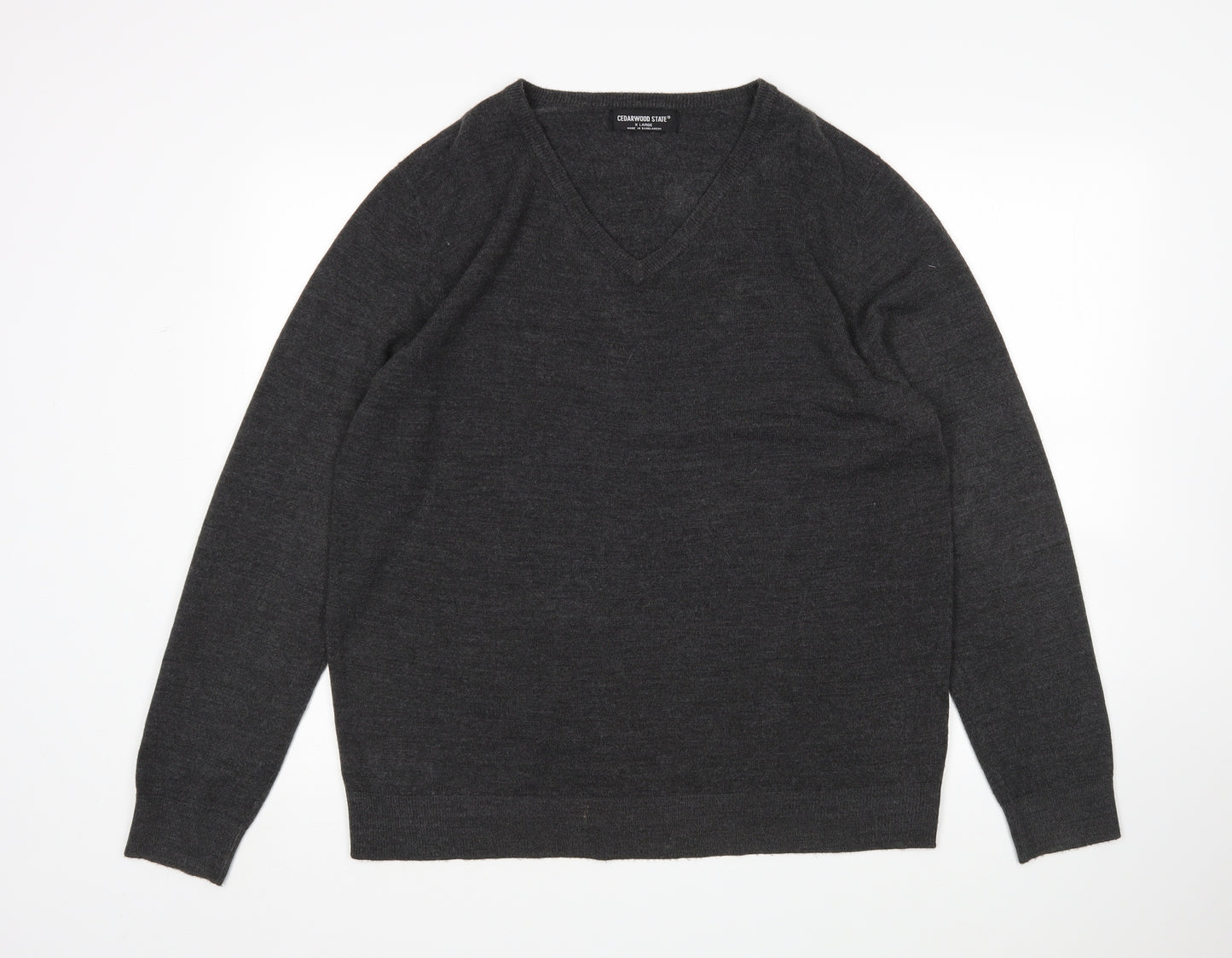 Cedar Wood State Mens Grey V-Neck  Acrylic Pullover Jumper Size XL