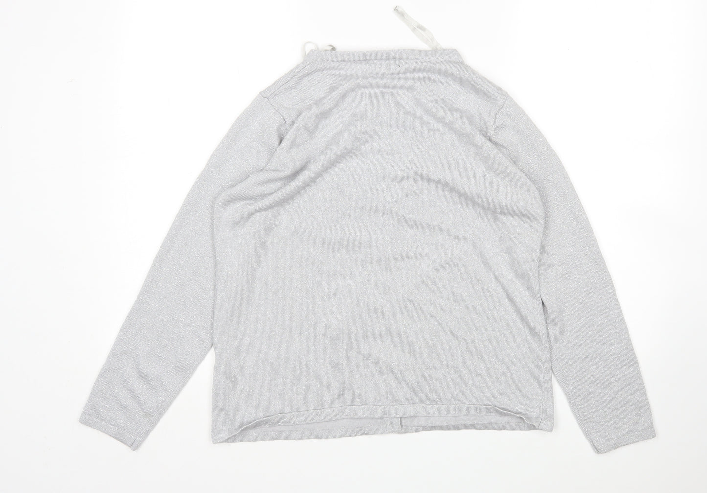 BM Womens Silver Round Neck  Acrylic Cardigan Jumper Size M