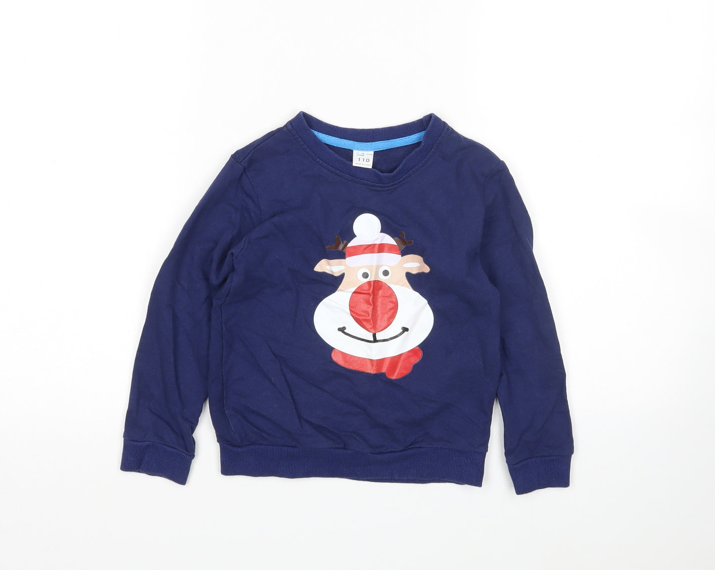 Preworn Boys Blue Round Neck   Pullover Jumper Size 5 Years   - Christmas