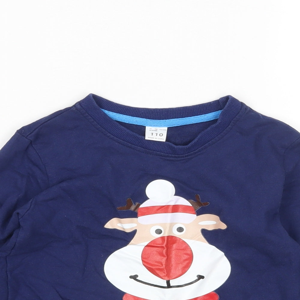 Preworn Boys Blue Round Neck   Pullover Jumper Size 5 Years   - Christmas