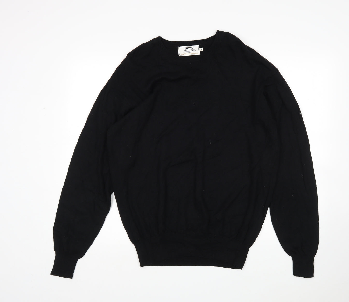 Slazanger Mens Black Round Neck  Cotton Pullover Jumper Size L