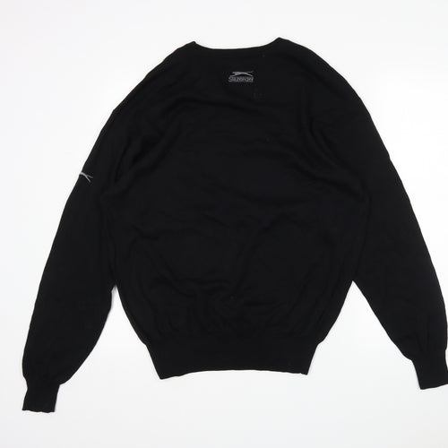 Slazanger Mens Black Round Neck  Cotton Pullover Jumper Size L