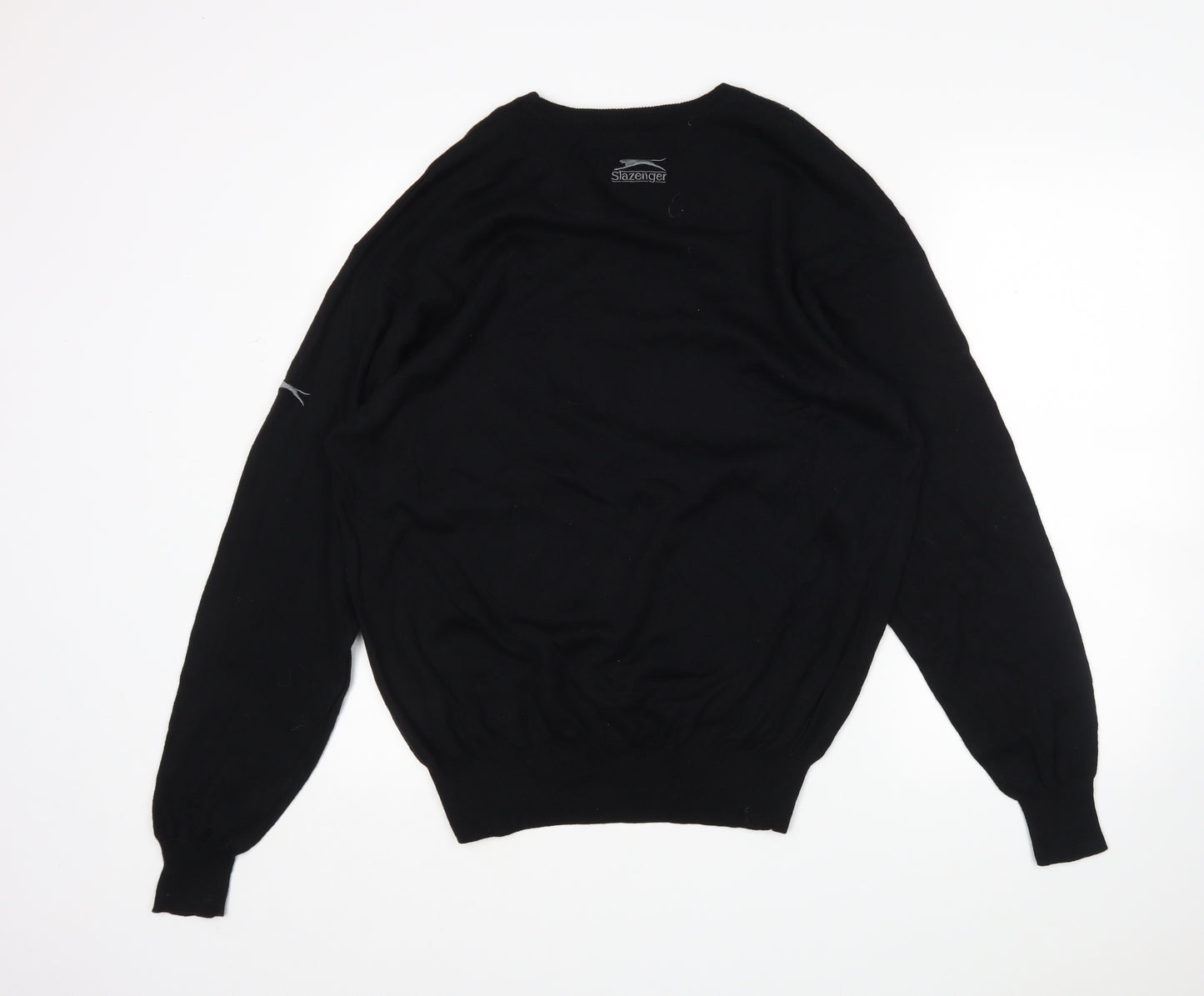 Slazanger Mens Black Round Neck  Cotton Pullover Jumper Size L
