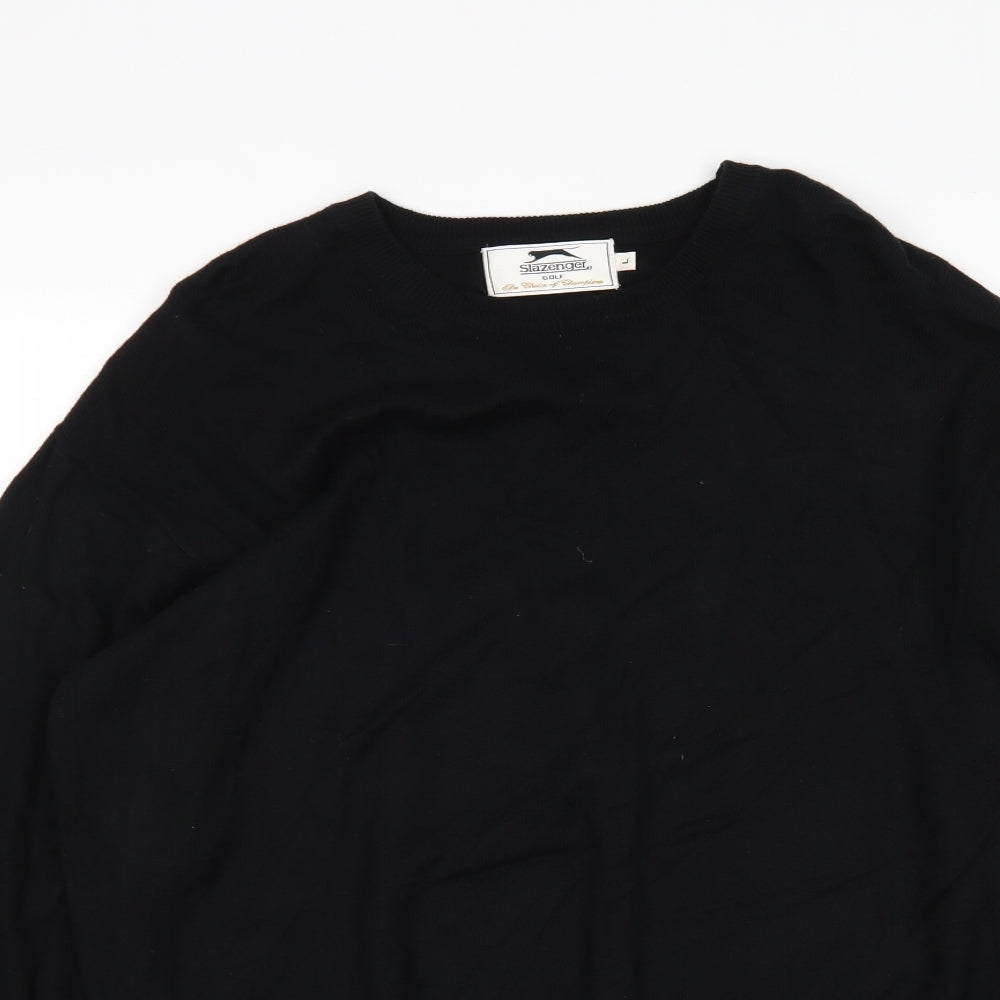 Slazanger Mens Black Round Neck  Cotton Pullover Jumper Size L