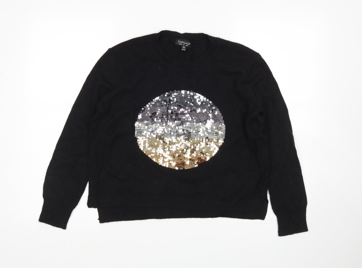 Topshop Womens Black Round Neck  Acrylic Pullover Jumper Size 8