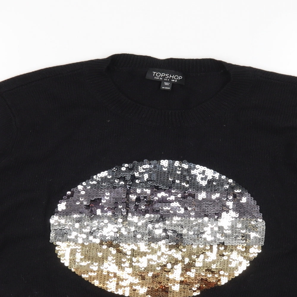 Topshop Womens Black Round Neck  Acrylic Pullover Jumper Size 8