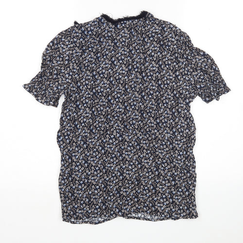 H&M Womens Blue Floral Viscose Basic Blouse Size 10 V-Neck