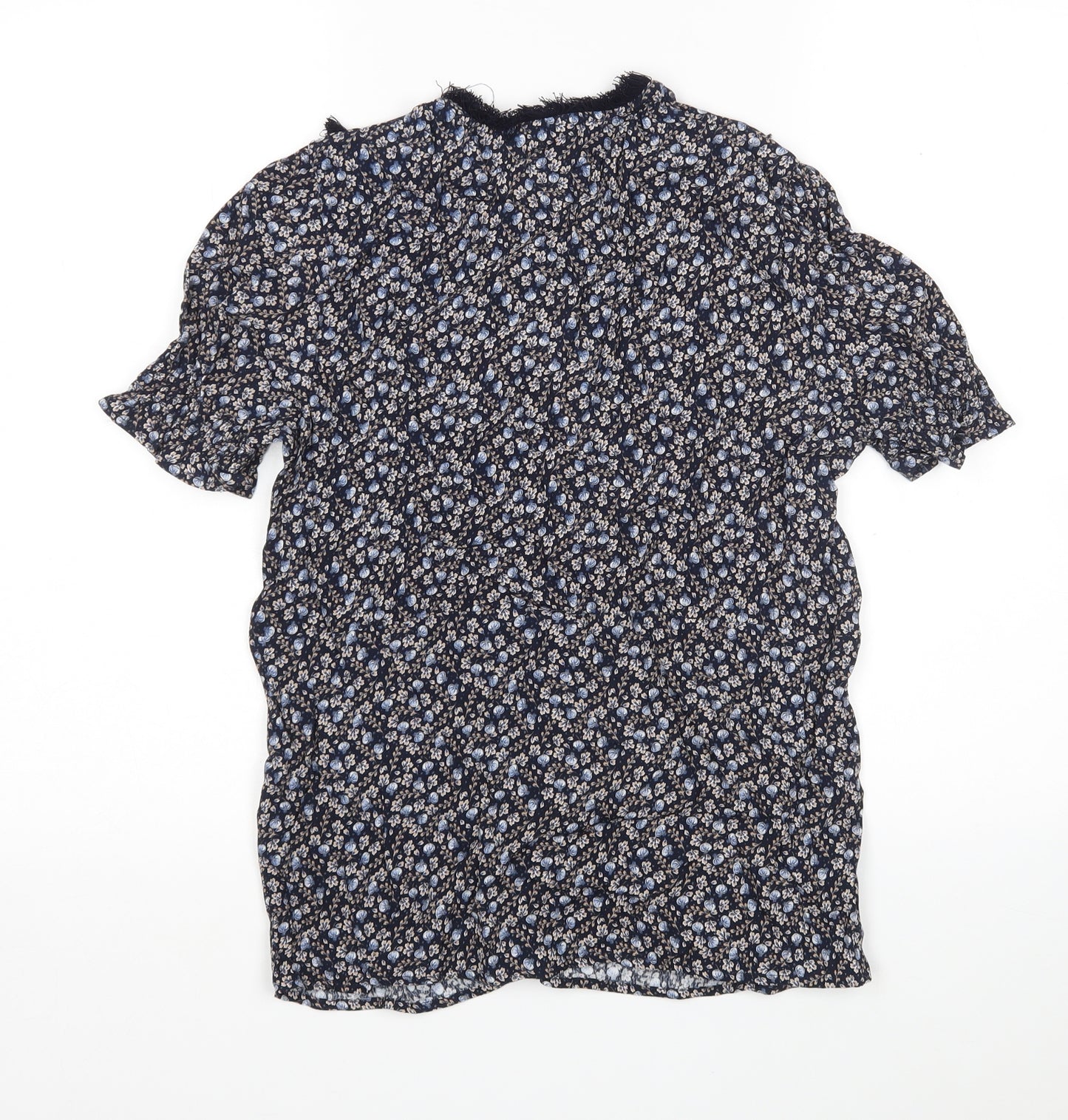 H&M Womens Blue Floral Viscose Basic Blouse Size 10 V-Neck