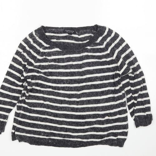 Topshop Womens Multicoloured Round Neck Striped Cotton Pullover Jumper Size 10