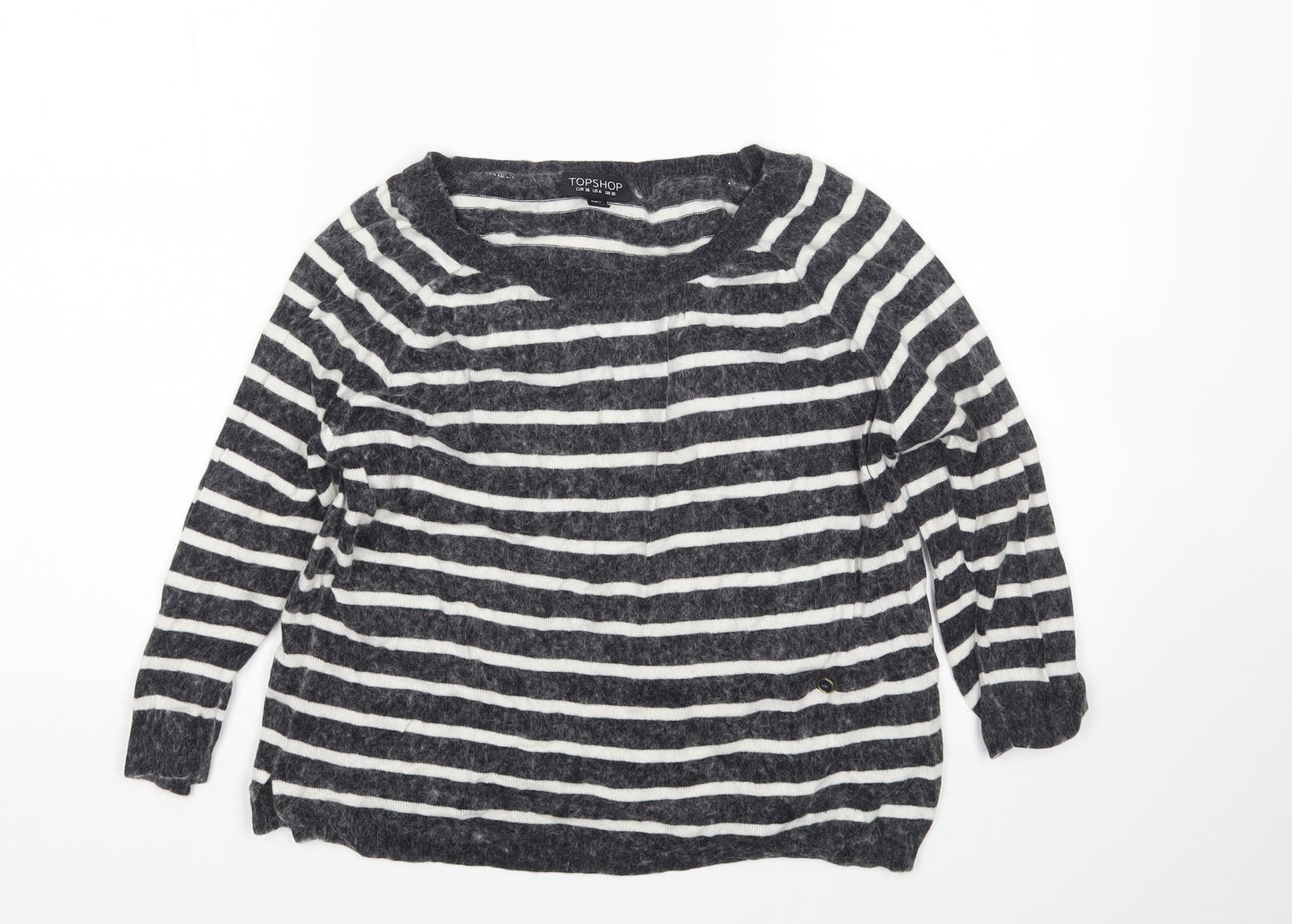 Topshop Womens Multicoloured Round Neck Striped Cotton Pullover Jumper Size 10