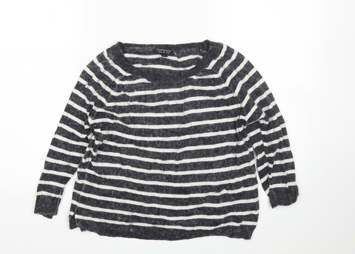 Topshop Womens Multicoloured Round Neck Striped Cotton Pullover Jumper Size 10