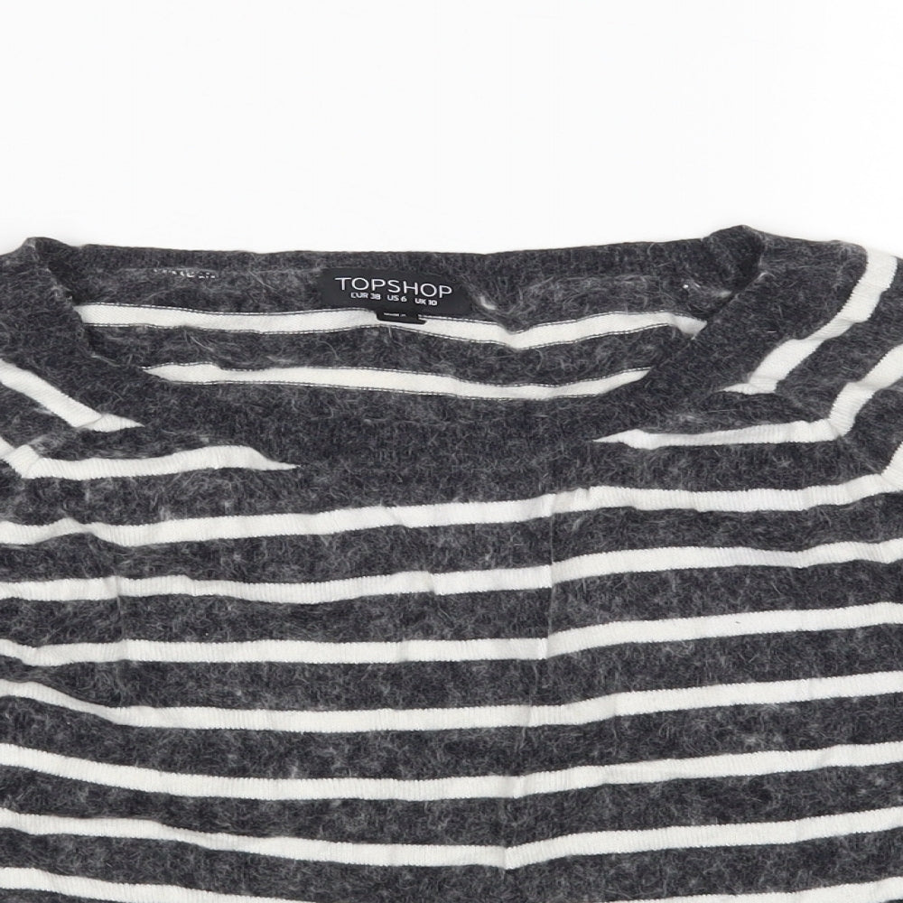 Topshop Womens Multicoloured Round Neck Striped Cotton Pullover Jumper Size 10