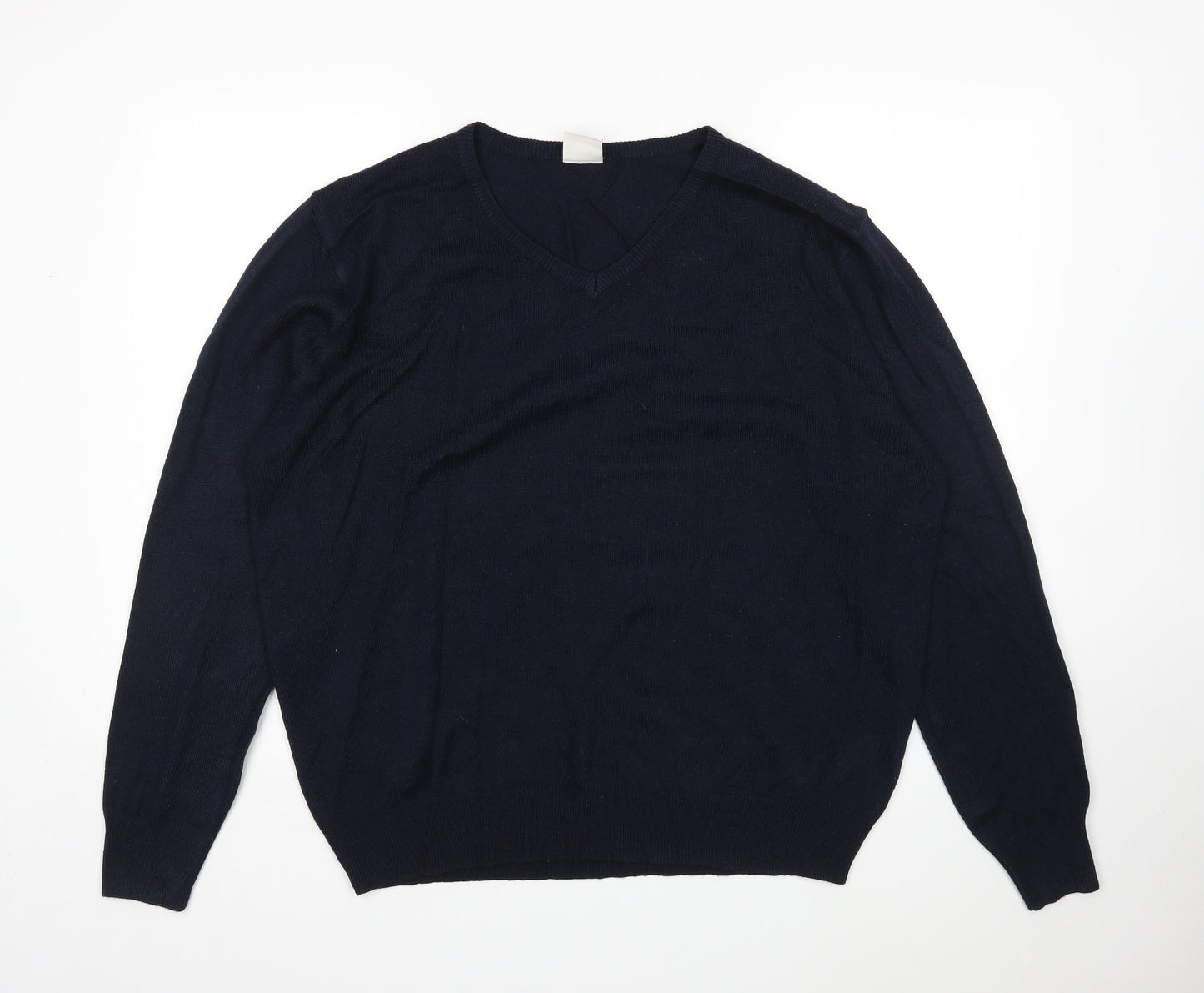 Finest Made  Mens Blue V-Neck  Acrylic Pullover Jumper Size 2XL