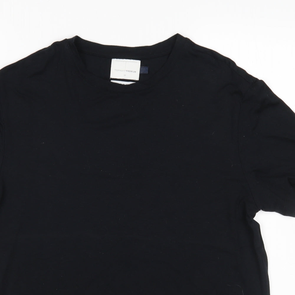 Topman Mens Black  Lyocell  T-Shirt Size M Round Neck