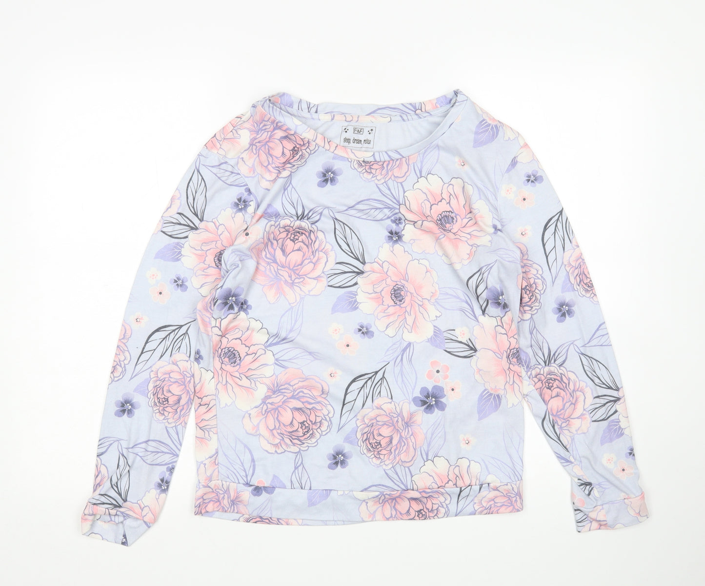 F&F Womens Multicoloured Floral Polyester Top Pyjama Top Size 8