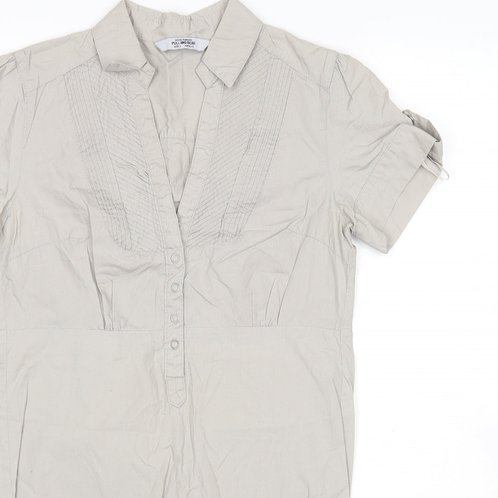 Pull & Bear Womens Grey  Cotton Basic Polo Size S Collared