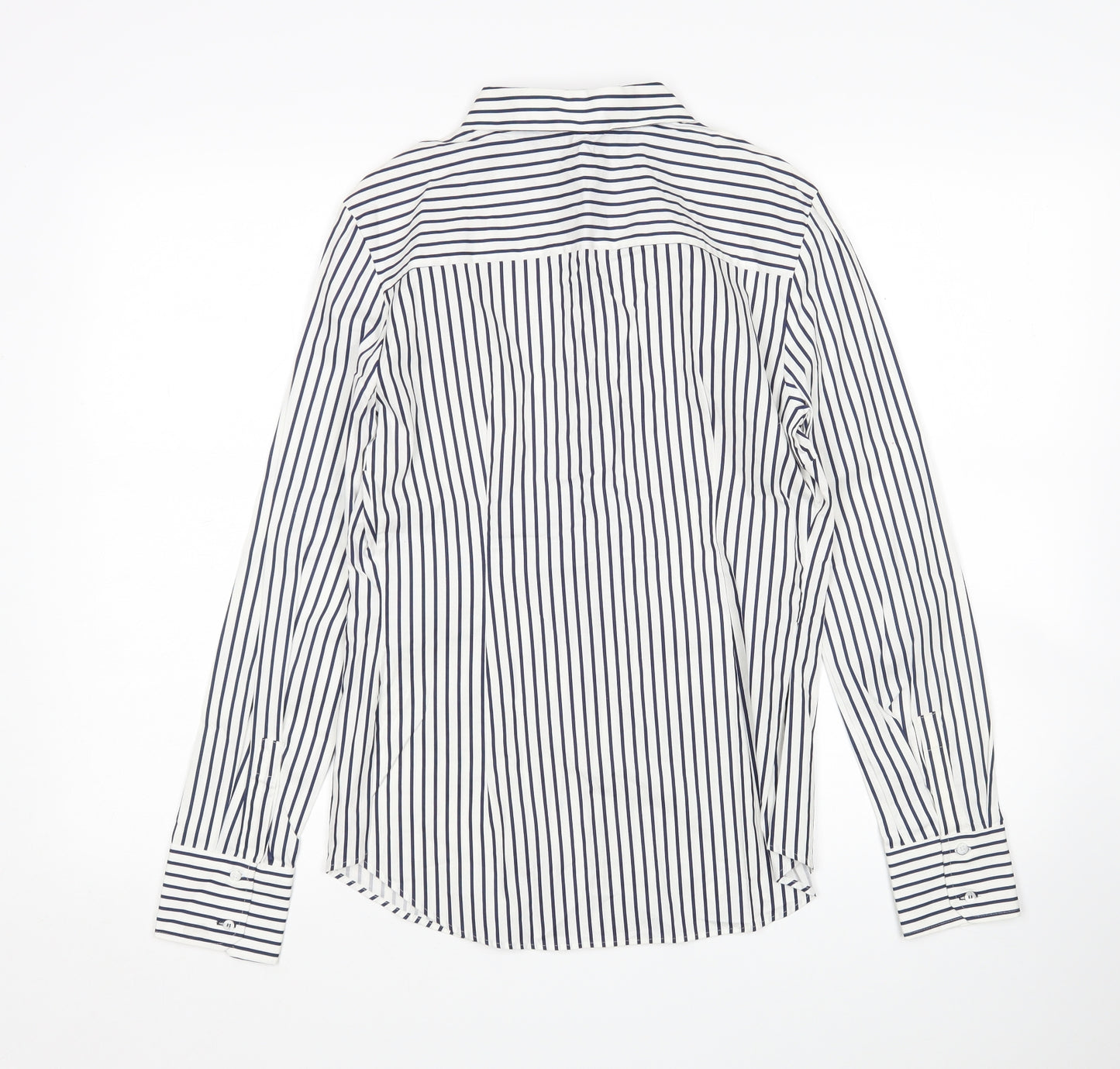 Zara Womens Multicoloured Striped Cotton Basic Button-Up Size 14 Collared