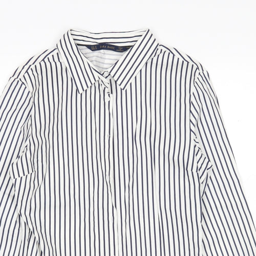 Zara Womens Multicoloured Striped Cotton Basic Button-Up Size 14 Collared