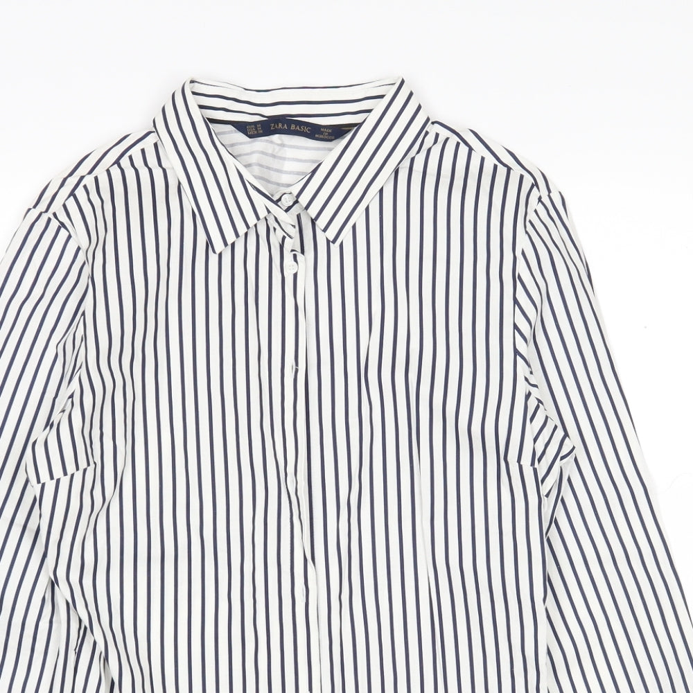 Zara Womens Multicoloured Striped Cotton Basic Button-Up Size 14 Collared