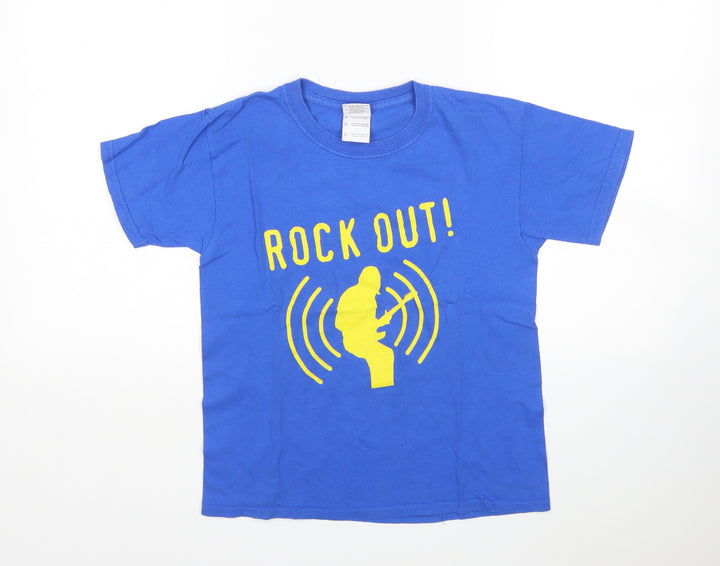 Gildan Boys Blue Cotton Basic T-Shirt Size M Round Neck