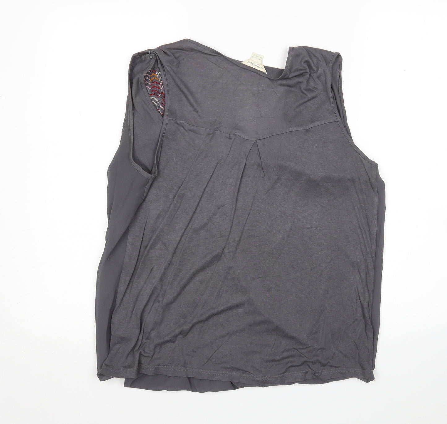 Monsoon  Womens Grey  Polyester Basic Blouse Size 10 V-Neck