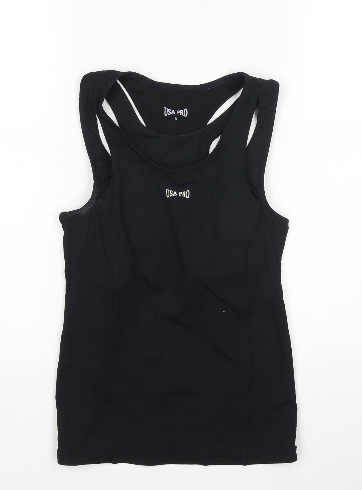 USA Pro Womens Black  Nylon Basic Tank Size 8 Round Neck