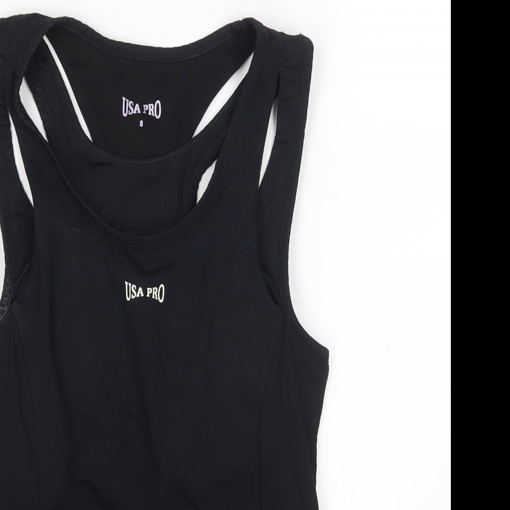 USA Pro Womens Black  Nylon Basic Tank Size 8 Round Neck
