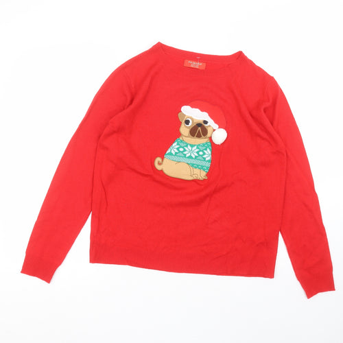 Primark Womens Red Round Neck  Acrylic Pullover Jumper Size M