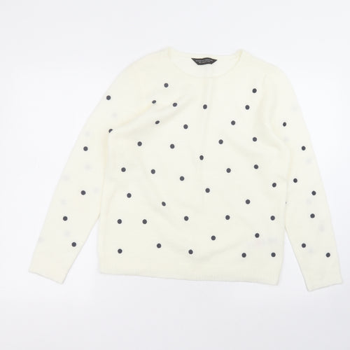 Dorothy Perkins Womens White Round Neck Polka Dot Acrylic Pullover Jumper Size 12