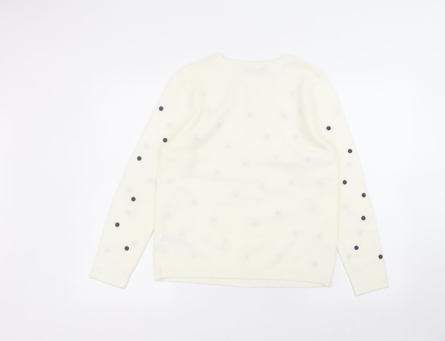 Dorothy Perkins Womens White Round Neck Polka Dot Acrylic Pullover Jumper Size 12