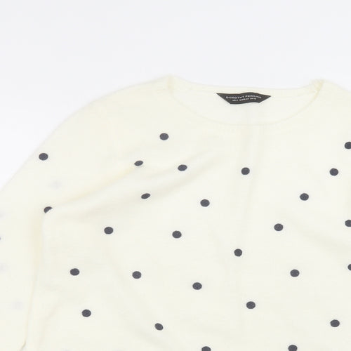Dorothy Perkins Womens White Round Neck Polka Dot Acrylic Pullover Jumper Size 12
