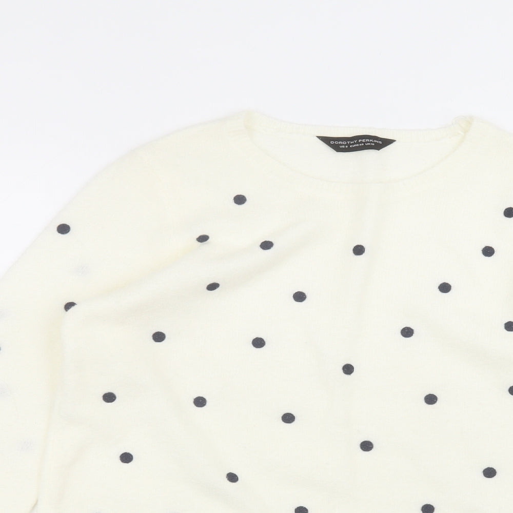 Dorothy Perkins Womens White Round Neck Polka Dot Acrylic Pullover Jumper Size 12