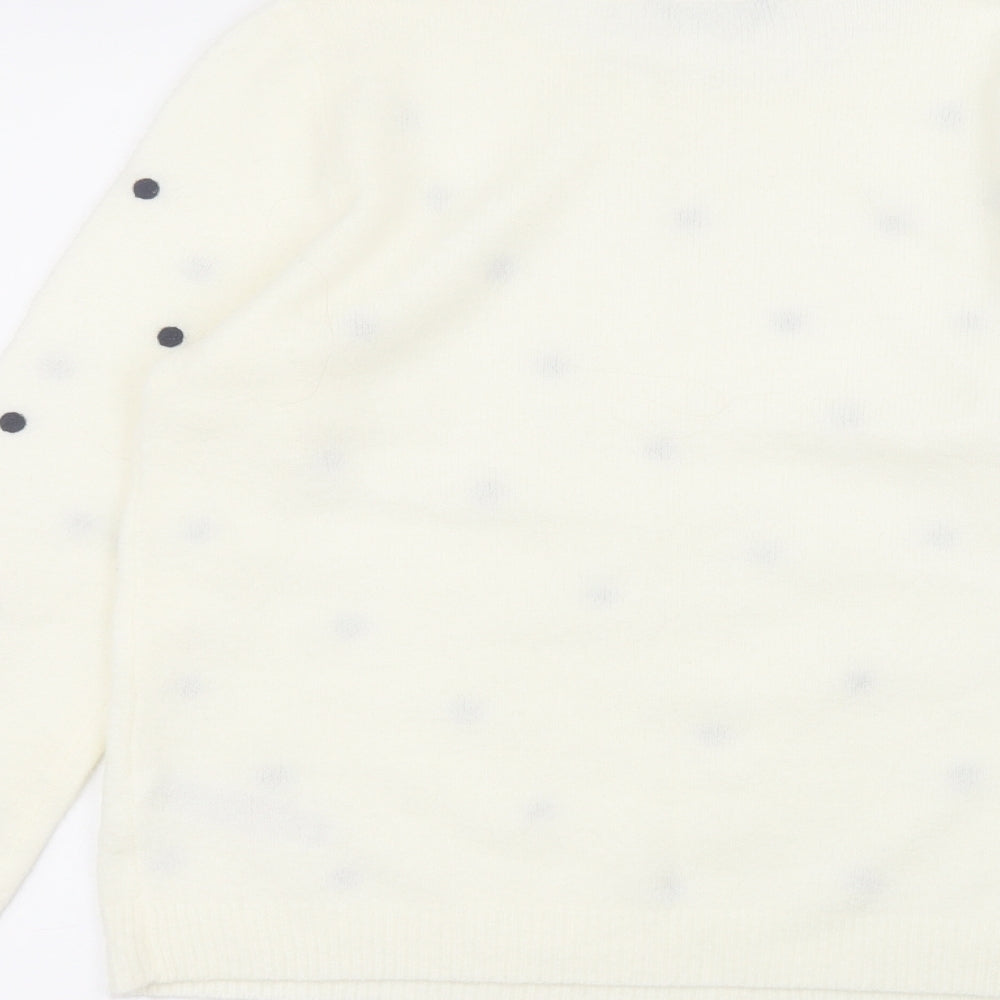 Dorothy Perkins Womens White Round Neck Polka Dot Acrylic Pullover Jumper Size 12