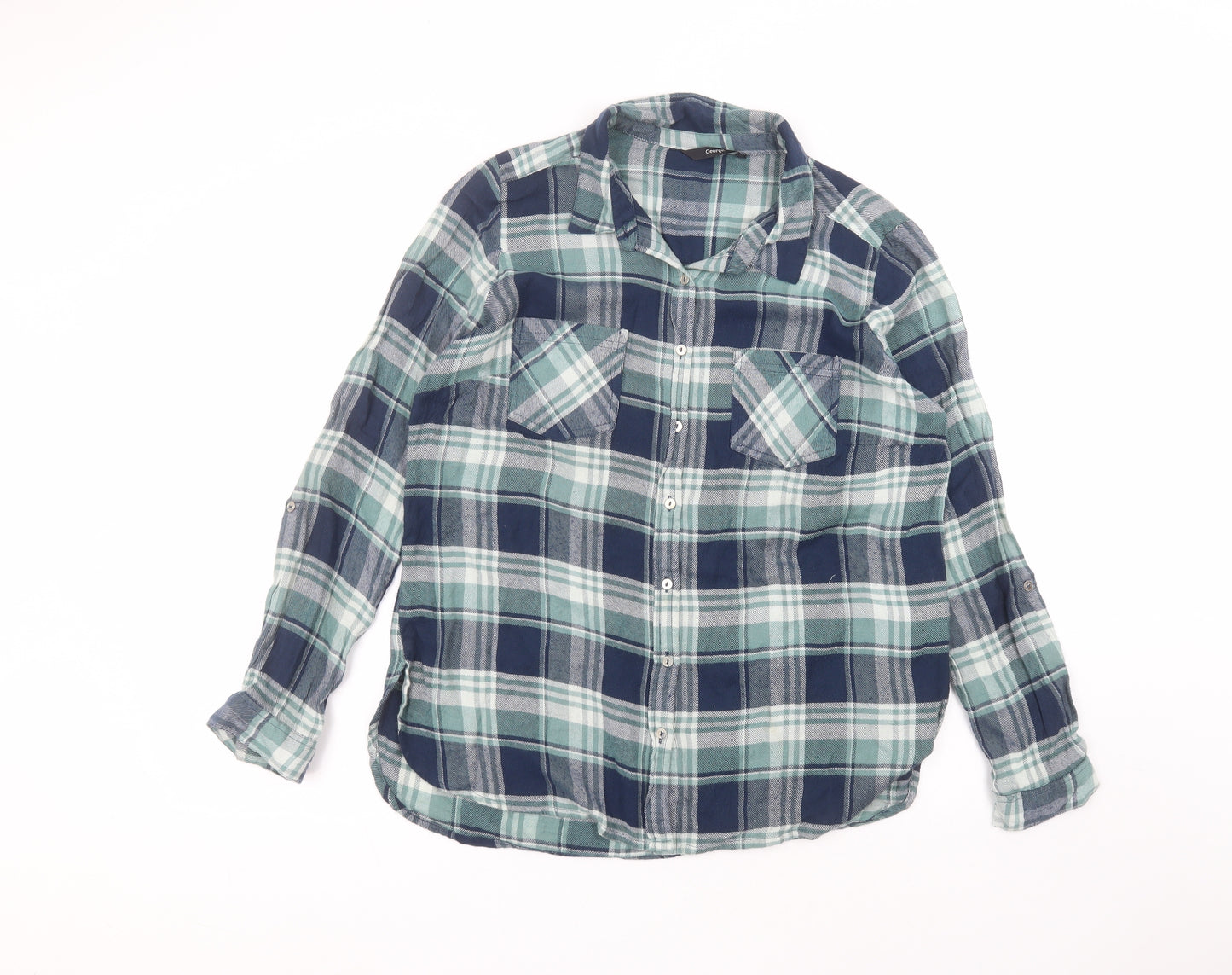 George Womens Green  Cotton Basic Button-Up Size 16 Collared