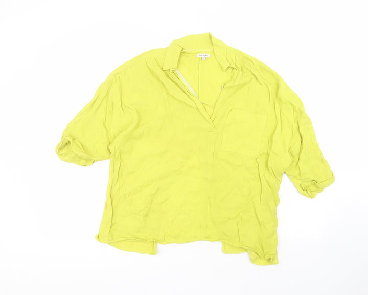 River Island Womens Green Viscose Basic Blouse Size 6 Collared