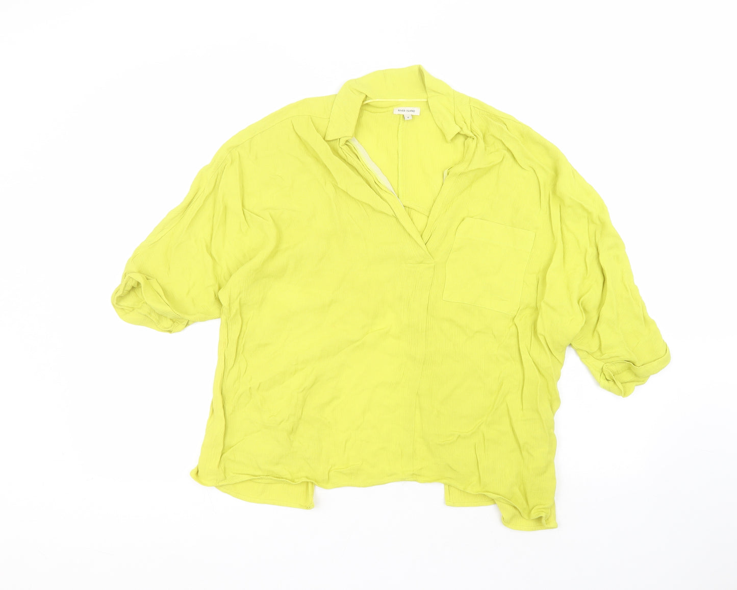 River Island Womens Green  Viscose Basic Blouse Size 6 Collared
