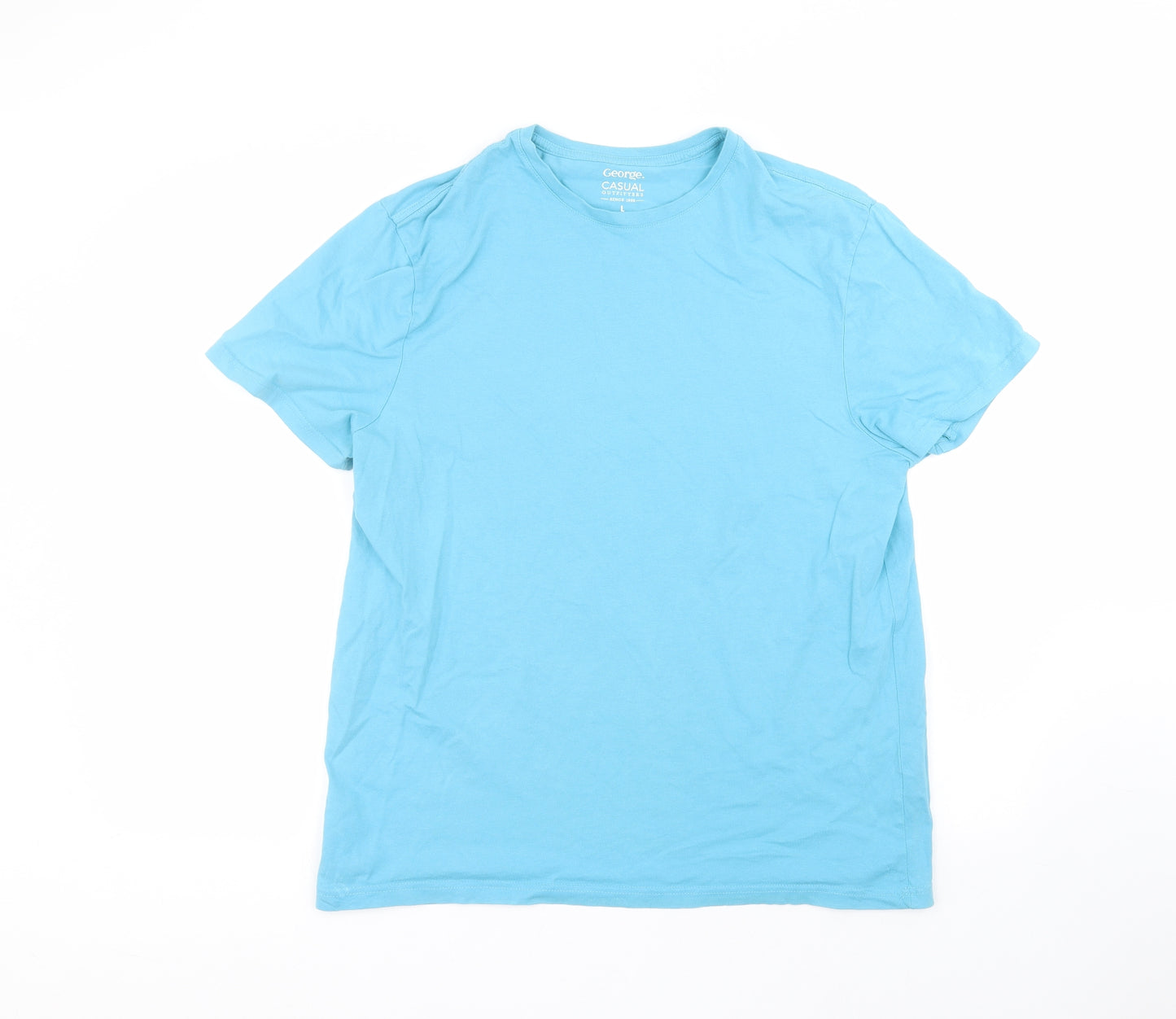 George Mens Blue  Cotton  T-Shirt Size L Round Neck