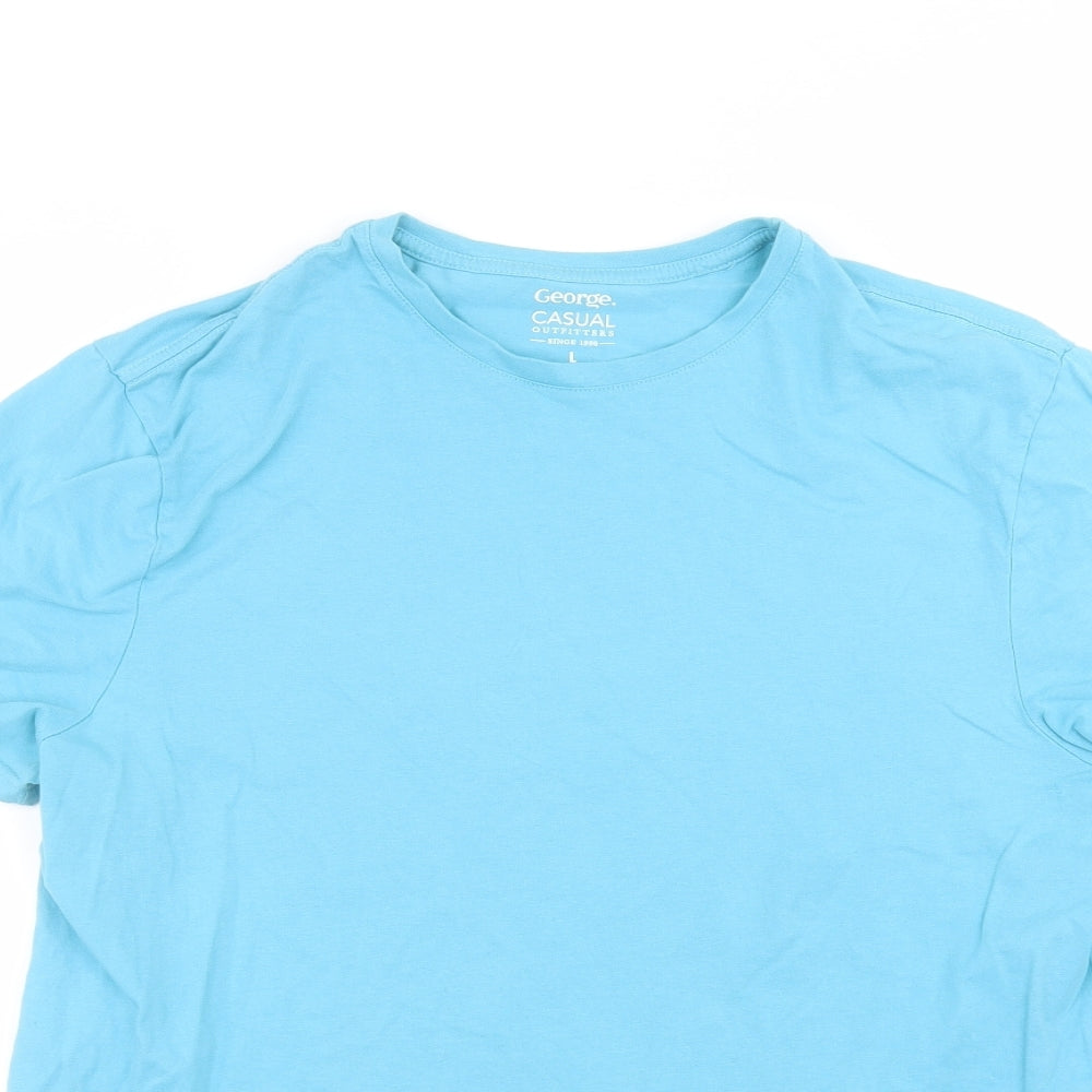George Mens Blue  Cotton  T-Shirt Size L Round Neck