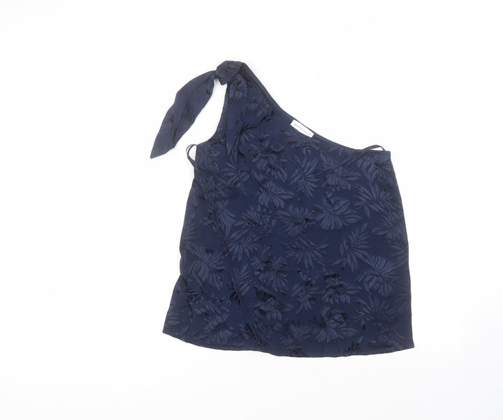 Warehouse Womens Blue Floral Viscose Basic Blouse Size 8 Round Neck