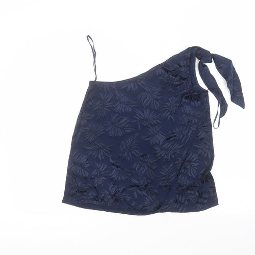 Warehouse Womens Blue Floral Viscose Basic Blouse Size 8 Round Neck