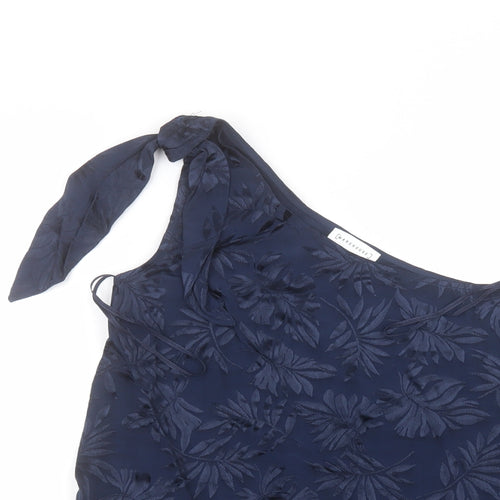 Warehouse Womens Blue Floral Viscose Basic Blouse Size 8 Round Neck