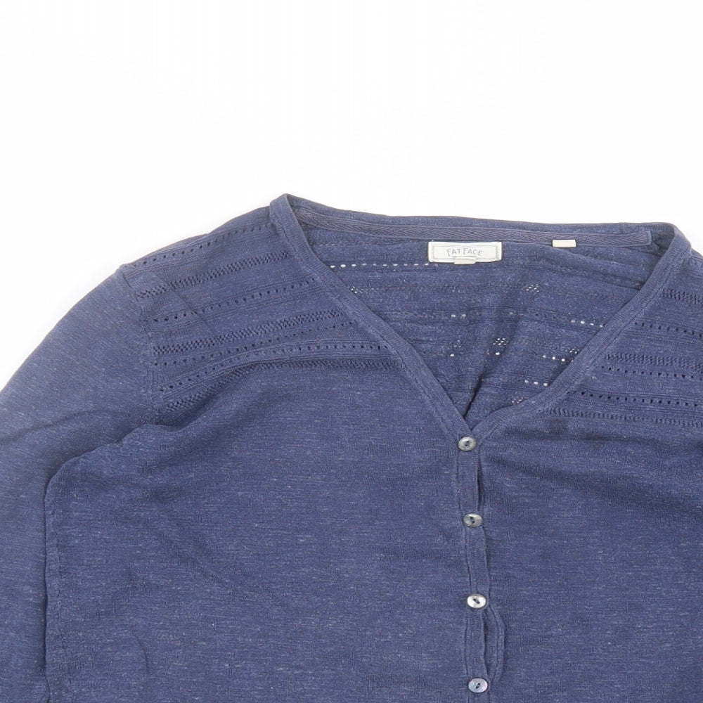 Fat Face Womens Blue Round Neck  Cotton Cardigan Jumper Size 10