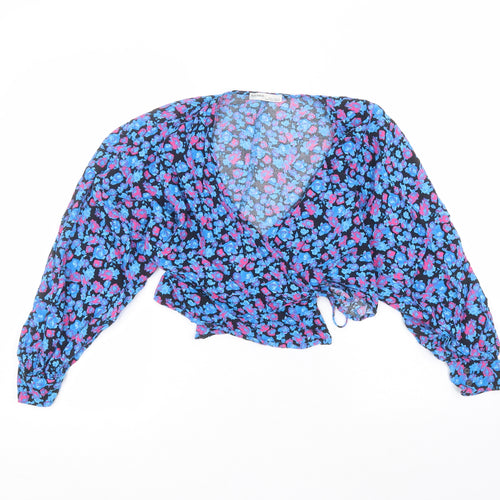 Pull&Bear Womens Black V-Neck Floral Polyester Cardigan Jumper Size S